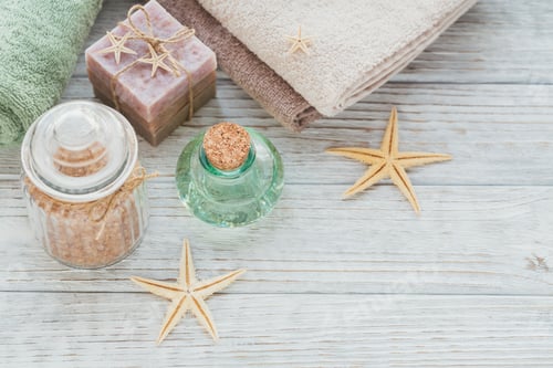 Preview: Spa products for facial and body care. Homemade soap, natural oil, sea salt