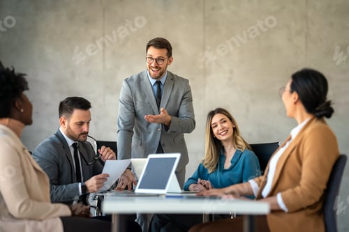 Preview: Successful business professionals presenting analytical report, working together in corporate office