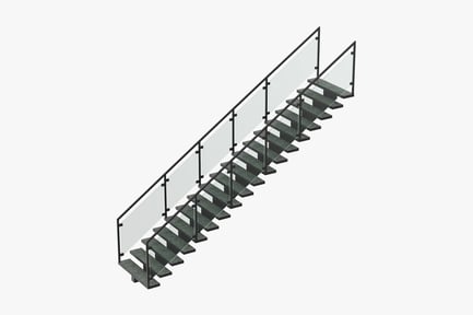 Preview: Commercial Staircase with Glass Railing, Straight Run