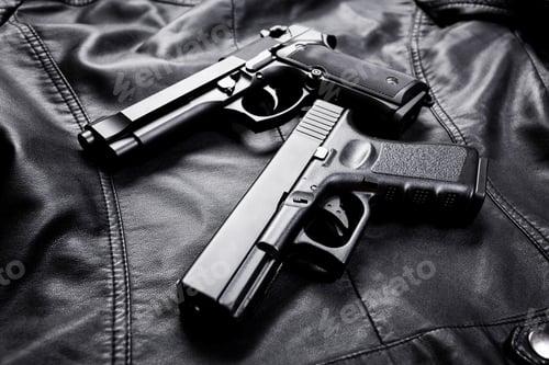 Preview: Rifle, gun, knife with sheath, compass and notebook with pen on on black cloth