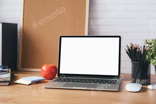 Preview: Mock up blank white screen laptop.