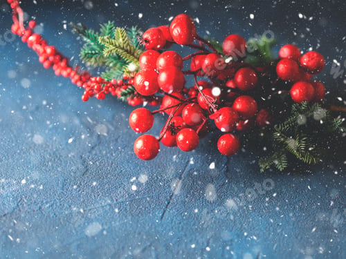 Preview: Christmas red branch snow fall greeting card