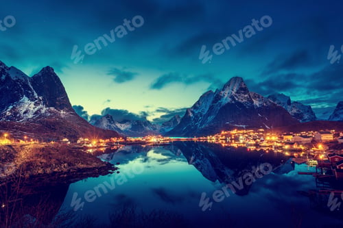 Preview: Sunset In Reine Village, Lofoten Islands, Norway
