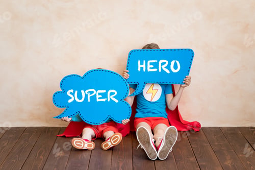 Preview: Superheroes children holding speech bubbles