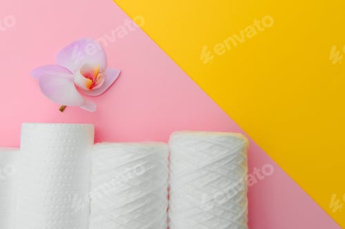 Preview: cartridges for water purification on a colored background. Concept of clean water at home