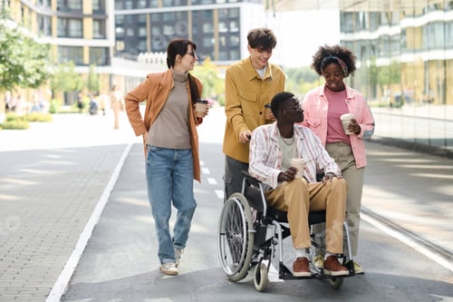 Preview: People walking with friend with disability