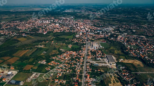 Preview: Areal drone footage of a suburb small town with private houses