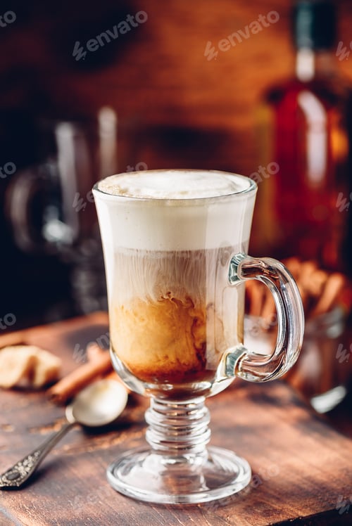 Preview: Irish coffee in drinking glass