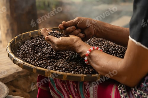 Preview: Roasted coffee bean pattern texture background. Raw food material.
