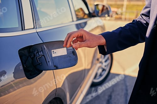 Preview: Man wants to open a gasoline tank.