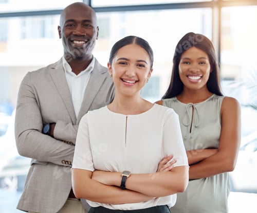 Preview: Business people, office team and arms crossed, diversity or portrait of smiling successful group. H