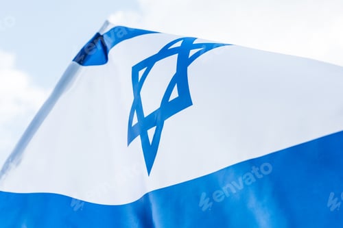 Preview: low angle view national israel flag with star of david