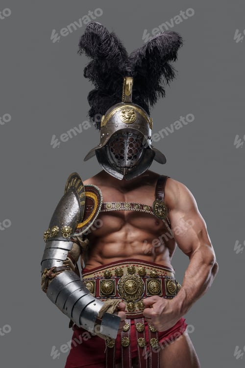 Preview: Glorious colosseum warrior with muscular build and plumed helmet