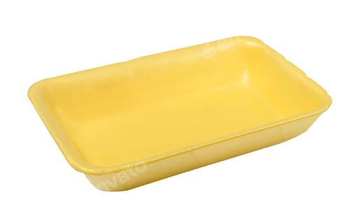 Preview: Empty yellow plastic container for products on a white background