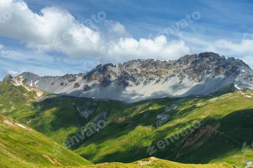 Preview: Mountain landscape along the road to Stelvio pass (Lombardy) at summer