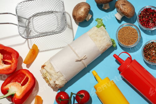 Preview: Tasty fast or homemade food concept - delicious shawarma