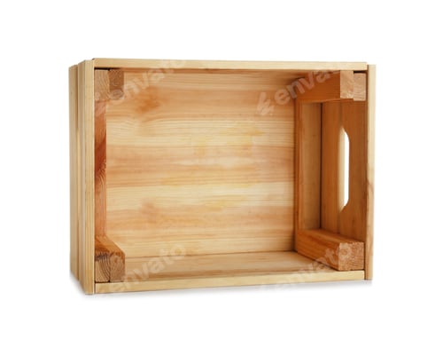 Preview: Wooden crate on white background. Shipping container