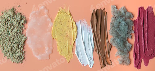Preview: Different smears of cosmetics. Selective focus. Wet.