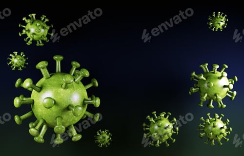 Preview: Flu or HIV coronavirus floating in fluid microscopic view, pandemic or virus infection