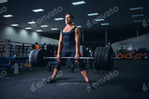 Preview: Male powerlifter preparing deadlift barbell in gym