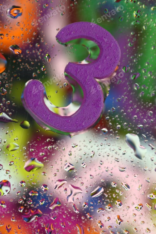 Preview: Number three on abstract colorful drops background
