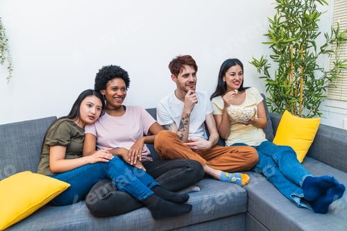 Preview: Group of Friends Laughing During a Comedy Movie Night