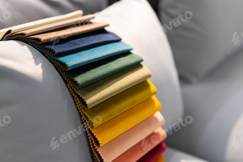 Preview: Catalog of multi-colored fabric samples. Textile industry background. Colored cotton fabric. Palet