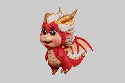 Preview: Cartoon dragon with white wings and golden horn