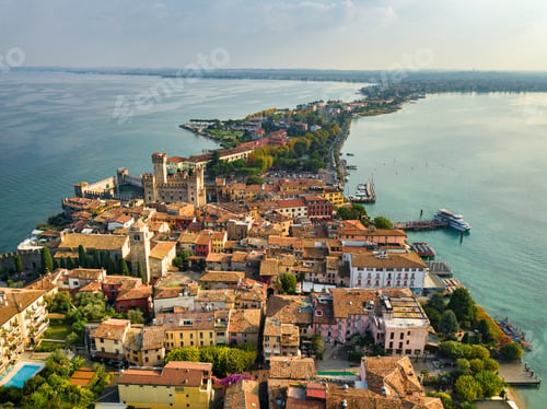 Preview: Top view of Scaligera Castle and Sirmione on Lake Garda.Italy.Tuscany