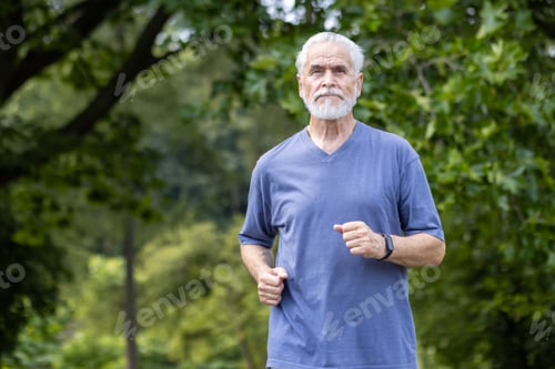 Preview: Senior man enjoying outdoor jog in park, healthy lifestyle concept