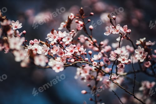 Preview: Beautiful vertical close-up selective focus shot of a pink cherry tree blossom