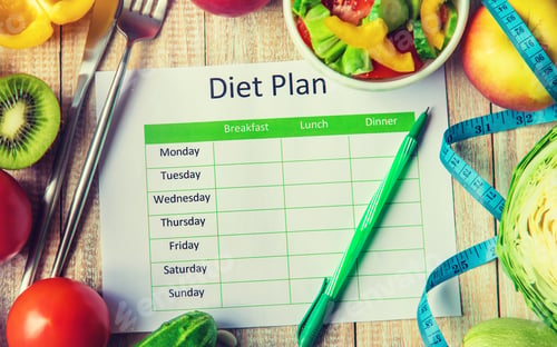 Preview: Weekly diet plan. The concept of proper nutrition. Selective focus.