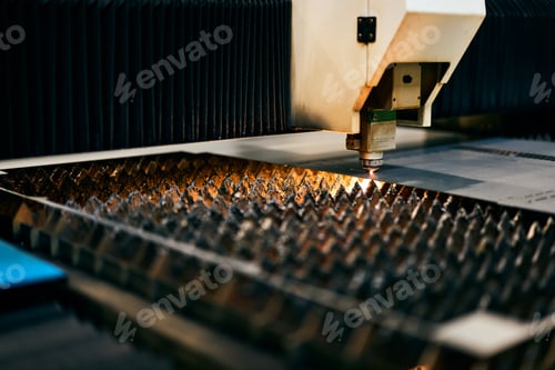 Preview: Industrial Laser Cutting Machine Processing Metal Sheet in Modern Factory Setting