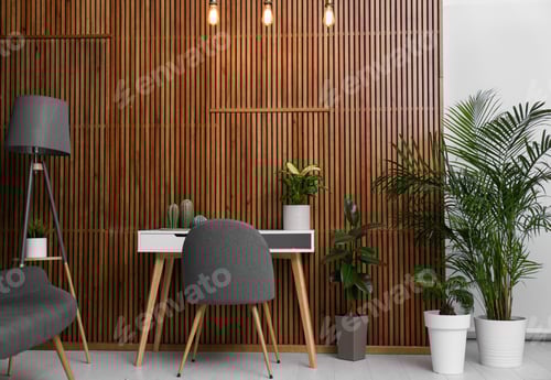 Preview: Stylish room interior with beautiful plants. Home design idea