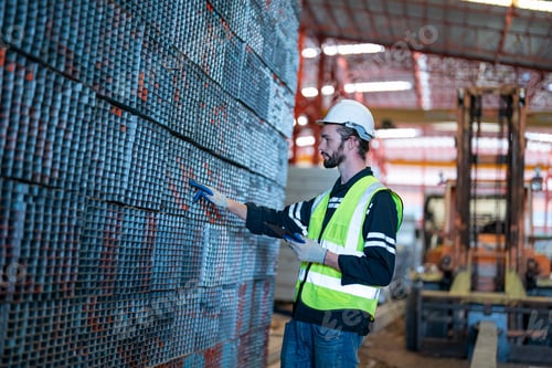 Preview: construction, young worker working under factory construction.