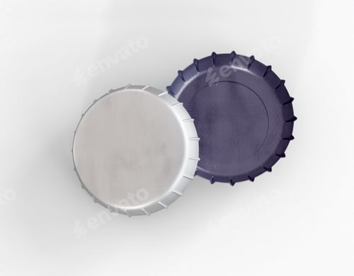 Preview: 3D Illustration. Beer bottle caps mockup.
