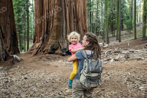Preview: Family With Boy Visit Sequoia National Park In California, Usa