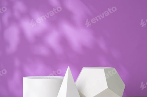 Preview: White geometric shapes against a soft purple background with gentle shadows