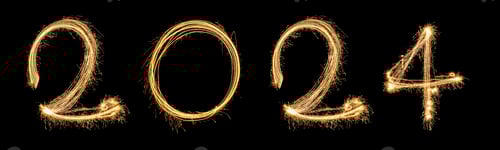 Preview: Happy New Year 2024.light painting number 2024 on black background.fireworks and sparkling golden
