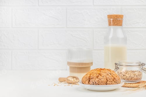Preview: Oatmeal Cookie and Milk Still Life on White
