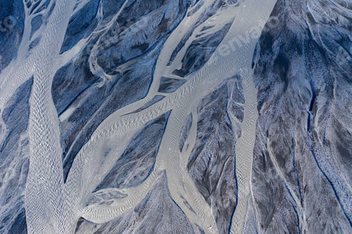 Preview: Aerial drone view of a huge glacier riverbed, Iceland