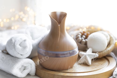 Preview: Still life with an aroma diffuser for moisturizing the air and winter decor.