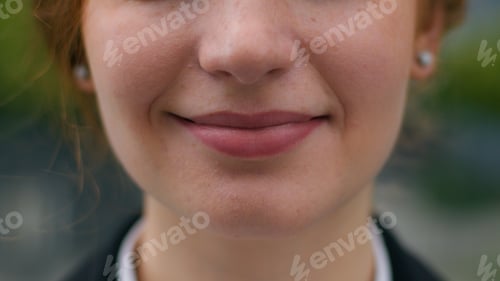 Preview: Close up beautiful perfect smile mouth lips young unrecognizable successful Caucasian female lady