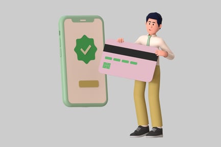 Preview: Digital Payment Cartoon Character with Phone and Card