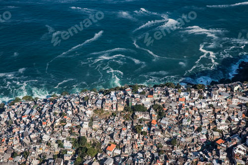Preview: Aerial view of trees and crowded favela, Vidigal, Rio De Janeiro, Brazil