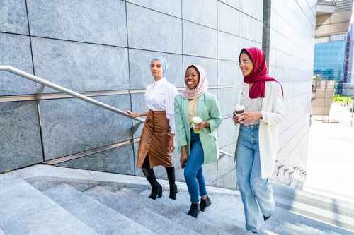 Preview: Beautiful muslim girl wearing hijab bonding outdoors