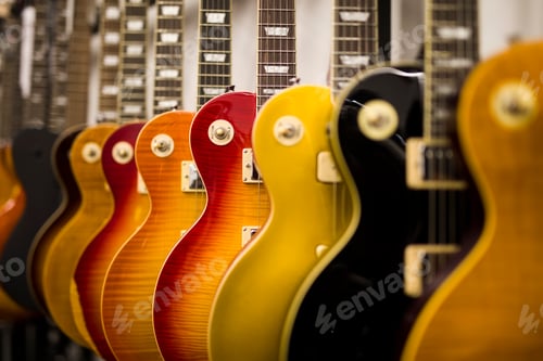 Preview: Closeup of electric guitars