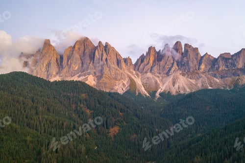 Preview: Beautiful massif of the Dolomites of Odle or Geisler group at sunset