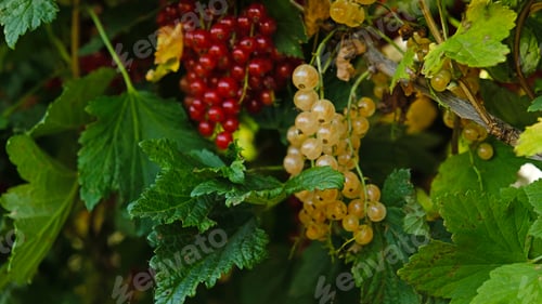 Preview: Clusters of ripe white and red currants on branch