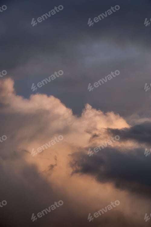 Preview: Dramatic Panoramic View of a cloudscape during a dark, rainy and colorful sunset